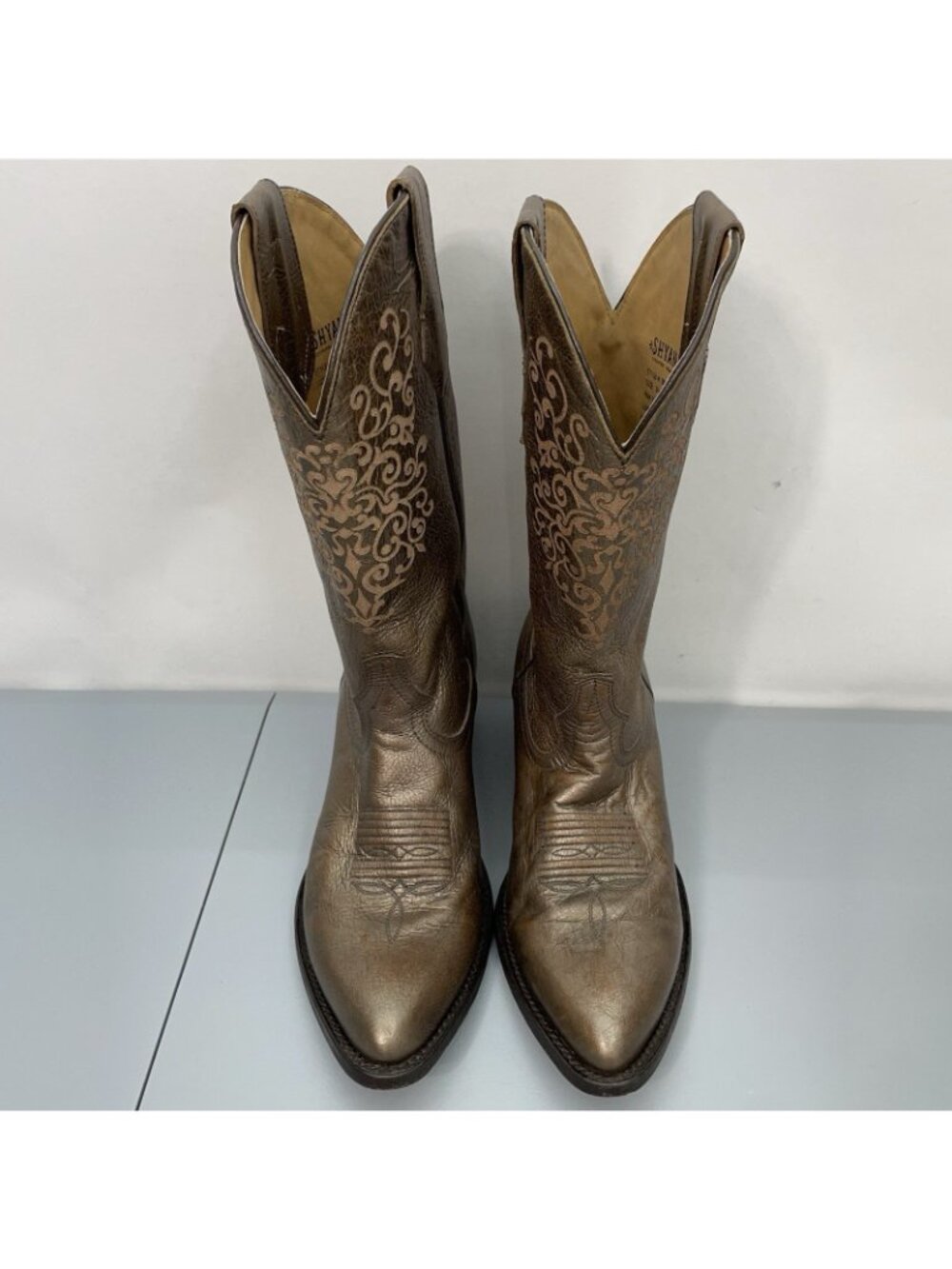 Shyanne Lola Cowgirl Cowboy Boots Western Distressed Bronze Metallic Womens 9.5 - Picture 4 of 15